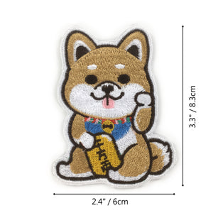 LUCKY SHIBA INU IRON ON EMBROIDERED PATCH (LARGE)