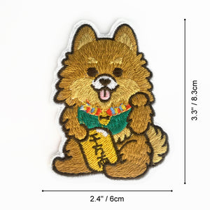 LUCKY POMERANIAN IRON ON EMBROIDERED PATCH (LARGE)