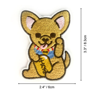 LUCKY CHIHUAHUA IRON ON EMBROIDERED PATCH (LARGE)