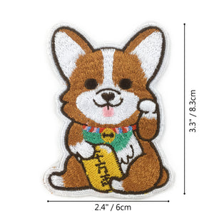 LUCKY CORGI IRON ON EMBROIDERED PATCH (LARGE)