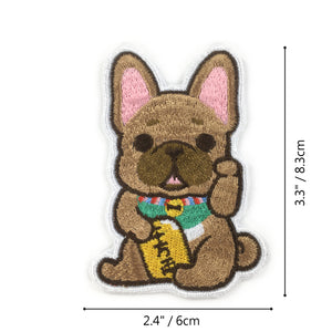 LUCKY FRENCH BULLDOG IRON ON EMBROIDERED PATCH (LARGE)